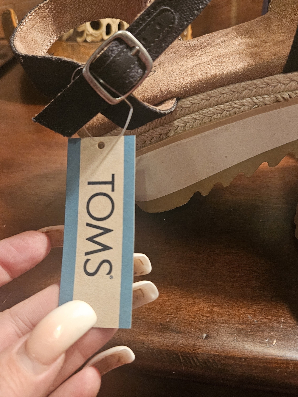 Toms Black Crisscross Wedge Sandals with Ankle Strap - Picture 9 of 10